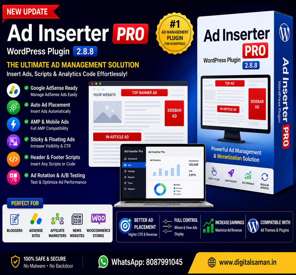 Ad Inserter Pro WordPress Plugin v2.8.8 – Advanced Ad Management & AdSense Optimization Tool