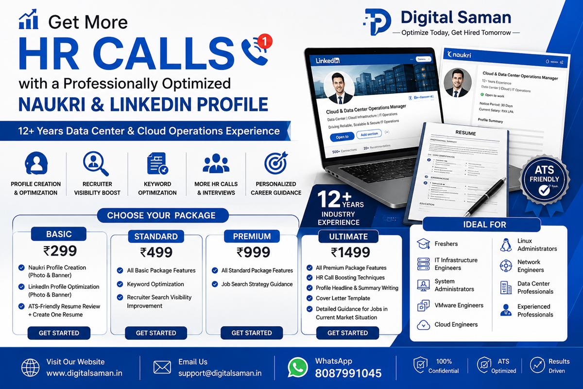 Naukri & LinkedIn Profile Optimization Service | Digital Saman 1 Professional Naukri and LinkedIn Profile Optimization Service by Digital Saman with ATS Resume Creation and Career Guidance